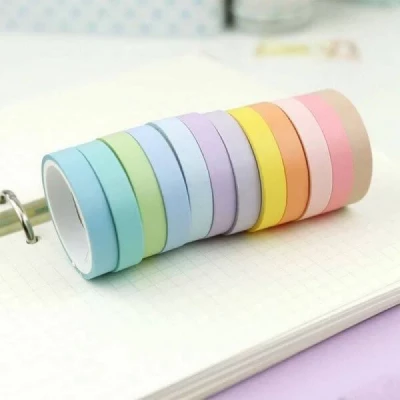 Fita  Washi Tape Rainbow Fina - Tom Pastel 12 Cores - Cod. MJ-J24613-34