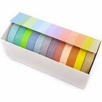 Fita  Washi Tape Rainbow Fina - Tom Pastel 12 Cores - Cod. MJ-J24613-34