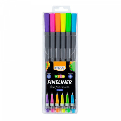 Caneta Fineliner - 6 Cores Neon 0,4mm - FI0029 - Brw