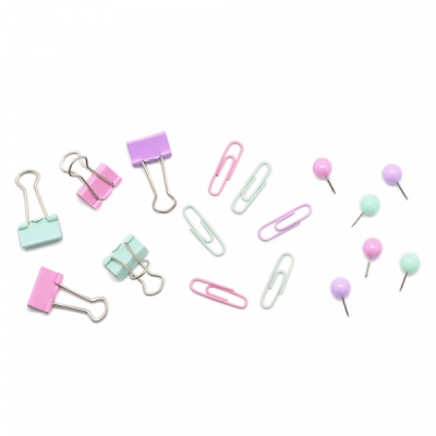 Kit Jocar Office Pastel Trend - 150 peças - Clips / Binder / Alfinete 93098 - Leonora