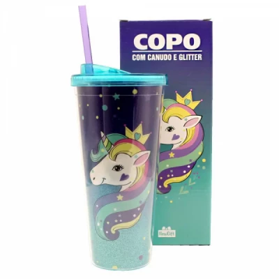 Copo com Canudo Unicórnio 650ml