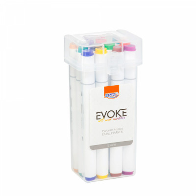 Marcador Evoke Dual Marker - 12 Cores Ponta Dupla DM1200 - Brw