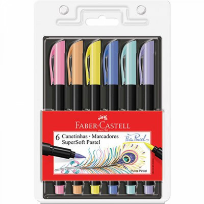 Caneta Hidrocor Supersoft Faber Castell 6 Cores Pastel - 150706TPSOFT