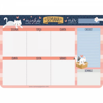 Bloco Week Planner  Semanal Cats  - 60fls 90g  17x24  BW88 - Cartões Gigantes