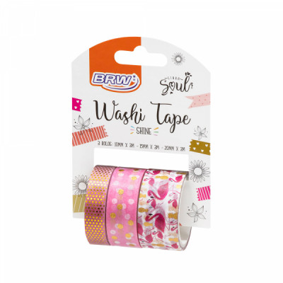 Fita Adesiva Washi Tape - Shine Flamingo - 10/15/20x3m - WT0403  blister c/ 3un - Brw