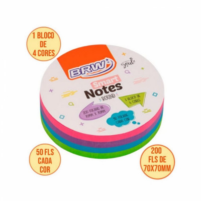 Bloco adesivo anotaçoes Smart Notes Round Colorido  Soul - 70x70  200fls    BA7001 -BRW