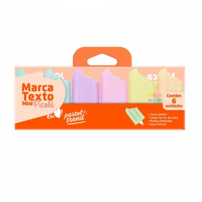 Marca  Texto Mini Picolé Pastel Trend - Kit c/ 6 96143 - Leonora