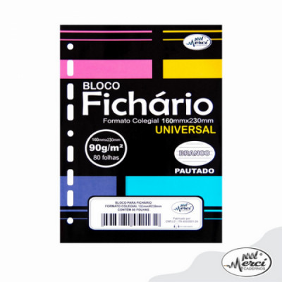 Bloco Refil Fichario Colegial  Branco  Pautado  - Universal  90g 80fls   - Merci