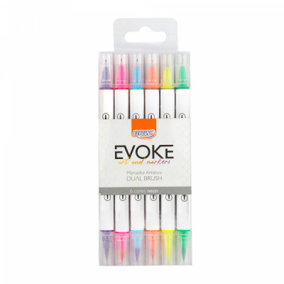 Caneta Evoke Dual  Brush -Marcador Artistico  -  6 Cores Neon BP1005 - BRW