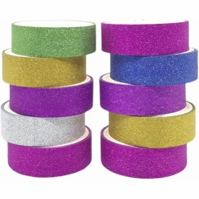 Fita Adesiva Washi Tape Glitter - Embalagem 05 Rolos Sortidos