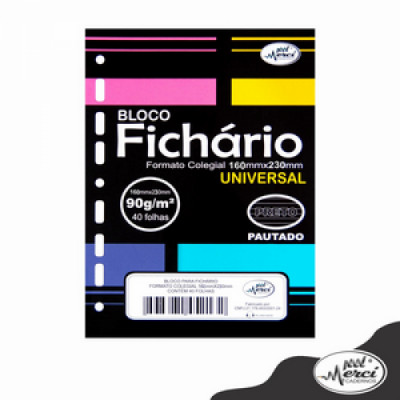 Bloco Refil Fichario Colegial  Preto Pautado  - Universal  90g - Merci