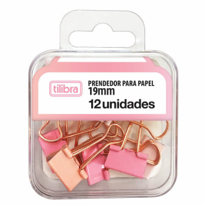 Prendedor papel 19mm com 12un Rosa pastel - Tilibra