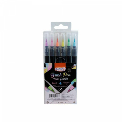 Caneta Brush Pen -  6 Cores Pastel BP0004 - Brw