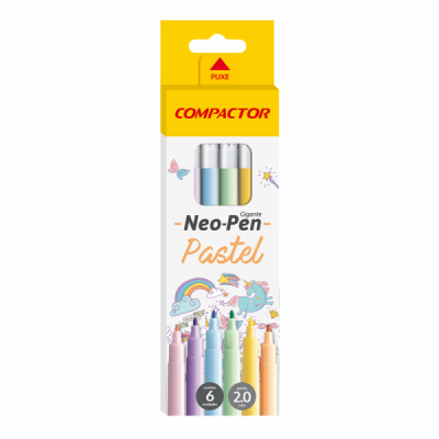 Caneta Hidrocor Neo -  Pen Pastel c/ 06 Cores Pasteis - Compactor