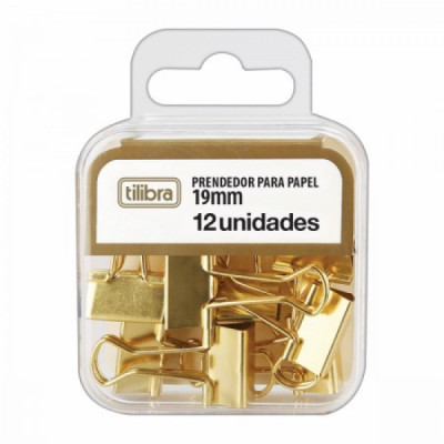 Prendedor Papel 19mm com 12un Dourado - Tilibra