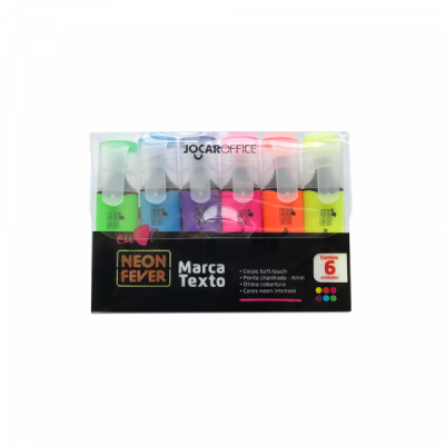 Marca Texto Neon Fever -  Kit c/ 6 Cores - Ponta Chanfrada - Leonora