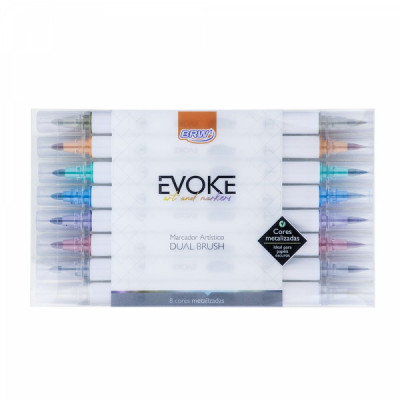 Caneta Evoke Dual Brush Metalizada C/08  - Marcador Artistico BP0200 - Brw