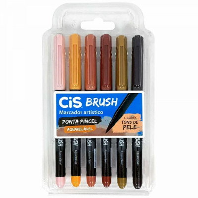 Marcador Brush Pen Aquarelável -  6 Cores Tons de Pele - Cis