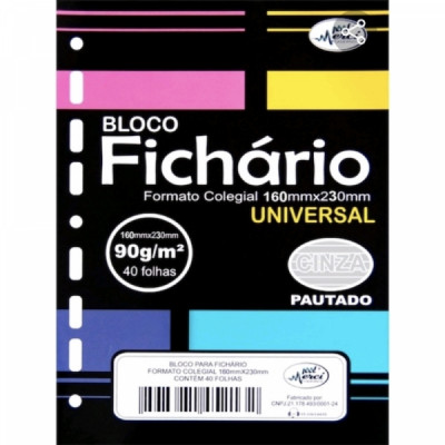 Bloco Refil Fichario Colegial  Cinza  Pautado  - Universal  90g  - Merci