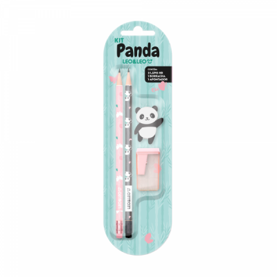 Kit Panda - 2 Lapis + Apontador+ Borracha  72182 - Leonora