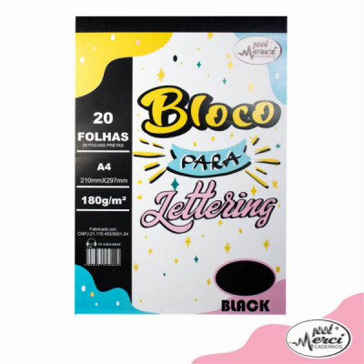 Bloco Lettering Black - A4  180g 20fls Preto - Merci