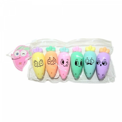 Kit Caneta Marca Texto Cenoura Cute - 06 Cores Pastel  TF135