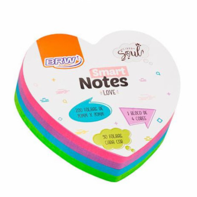 Bloco Adesivo anotações  Smart Notes Coração Colorido - 70x70 200fls Soul   BA7030 - BRW