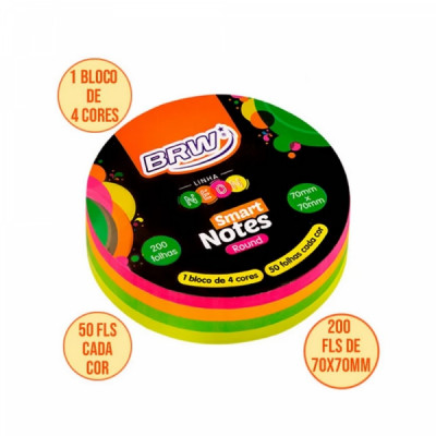 Bloco adesivo anotaçoes  Smart Notes Round Neon  Soul - 70x70  200fls    BA7002 -BRW