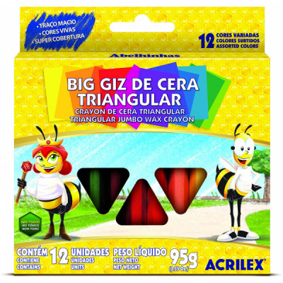 Giz de Cera Big Triangular Acrilex c/ 12 cores