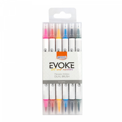 Caneta Evoke Dual Brush C/6 - Marcador Artistico BP1006 - Brw