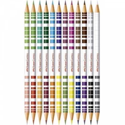 Lapis de Cor Bicolor 12 lapis- 24 Cores + 2  Lapis Preto + Borracha + Apontador - Faber Castell