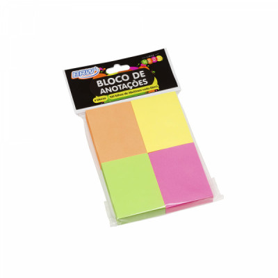 Bloco Adesivo Anotações neon 4 blocos 38x51 - 100fls - BA3899 - BRW