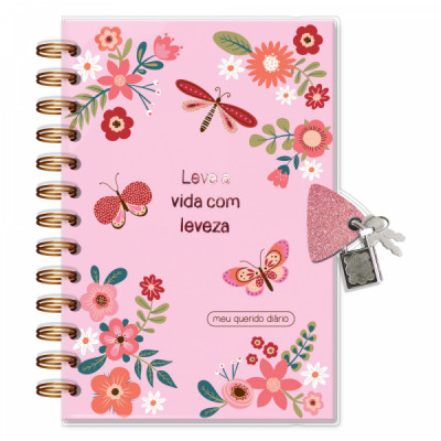 Diário com chave Borboletas rosa Fina Ideia