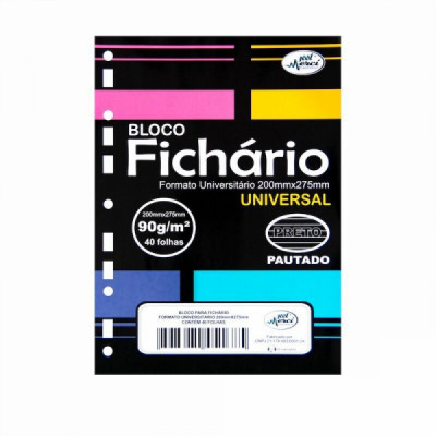 Bloco Refil Fichario Universitario  Preto Pautado  - Universal  90g - Merci