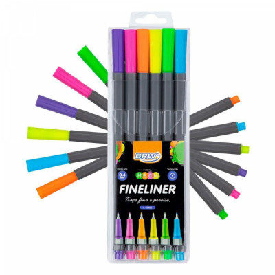 Caneta Fineliner - 6 Cores Neon 0,4mm - FI0029 - Brw