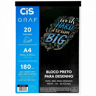 Bloco Lettering e  Desenho Preto  A4 180g 20fls Graf  Black - Cis