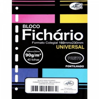 Bloco Refil Fichario Colegial  Preto Pontilhado  - Universal  90g - Merci